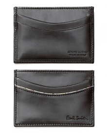 This handsome leather credit card case has 4 card slots, accented with contrast piping. This handsome leather credit card case has 4 card slots, accented with contrast piping.