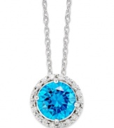 Add a splash of color to your look. B. Brilliant's pretty circular pendant features a London blue cubic zirconia  surrounded by smaller clear cubic zirconias (2-1/5 ct. t.w.). Set in sterling silver. Approximate length: 18 inches. Approximate drop: 1/3 inch.