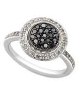 Circular chic. Black (1/4 ct. t.w.) and white (1/4 ct. t.w.) diamonds make a stunning statement in this sterling silver ring. Size 7.