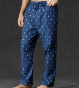 A cozy pajama pant is tailored for a relaxed fit from soft cotton broadcloth with an allover pony print for iconic style.