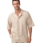 An essential pajama top is rendered in a luxurious cotton-linen blend for a cool, comfortable fit.
