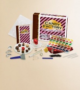Create your own confections with this candy-making kit including all the tools and recipes you need to make chocolates, gum drops, peppermints, and more.Chocolate bar-shaped boxPlastic and metal molds, cutters, thermometer, spatula, dipping fork, and tools to form and coat candiesFoil, paper cups, sticks and wrappers48-page illustrated recipe bookCandy ingredients not includedMade in Germany