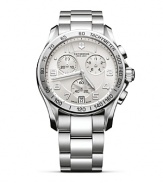 Known for a military-inspired approach to design, Victorinox's classic silver-faced chronograph is a stealthy-sleek timepiece. Wear it to trim citified looks.