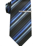 Make it easy. This striped tie from Alfani comes with a tie bar so you can dress with ease.
