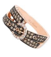 Wrap your fingers in this glam style. Le Vian's belt buckle ring features two rows of round-cut chocolate diamonds (5/8 ct. t.w.) and white diamonds (1/10 ct. t.w.) in 14k rose gold. Size 7.