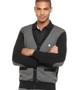 Smarten up your casual look with this herringbone contrast cardigan from Marc Ecko Cut & Sew.
