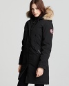 Canada Goose's long thigh-length silhouette provides maximum protection from the wind and snow. The fleece-lined hood lends luxury to the cold.