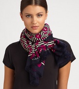 A puckered up lip print and bold stripes lend a flirty touch to this ultra-soft wool wrap.Wool43 X 63Dry cleanImported