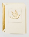 A hand engraved honey-gold dove offering up a sprig of holly in its beak is a perfectly elegant way to wish loved ones peaceful tidings. Inside reads Peace on Earth today & always engraved in gold. Set of 10 cards5.5 X 7.38Made in USA