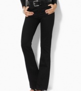 A sleek petite bootcut silhouette is designed with a hint of stretch for comfort and a flattering fit, making these pants among the best jeans for petites from the Lauren by Ralph Lauren collection.