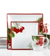 Charter Club's Red Berry square dinnerware set makes every day of the season feel like a celebration in easy-care porcelain bursting with the vibrant botanicals of Christmas.