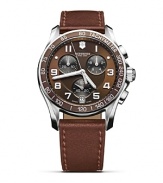 Check the time in military-inspired fashion. With a brown leather strap and sporty dial, Victorinox's army-inspired watch is a commanding accent for citified looks.