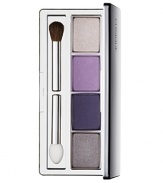 Creamy, intense shadows build quickly, blend easily to a wash of long-lasting colour. Four coordinating shades for a wardrobe of possibilities; each can be worn alone, as pairs, or all together. Sleek, transparent-bottom case makes it easy to select shades. Ophthalmologist tested.