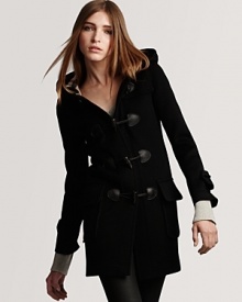 Toggle closures and a hood lend preppy chic to Burberry Brit's timeless wool coat. Toggle closures and a hood lend preppy chic to Burberry Brit's timeless wool coat.