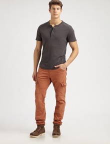 Cool, button details and an array of pockets accentuate this classic cargo, garment dyed with minimal treatment for a rich, saturated look.Side slash, back flap pocketsButtoned side cargo pocketsInseam, about 34CottonMachine washMade in USA Cool, button details and an array of pockets accentuate this classic cargo, garment dyed with minimal treatment for a rich, saturated look.Side slash, back flap pocketsButtoned side cargo pocketsInseam, about 34CottonMachine washMade in USA