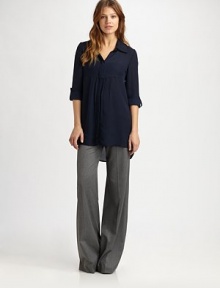 Sleek and sophisticated, tailored with a slimming high waist and elongating wide leg.High waistbandBelt loopsFlat frontZip-flySlash pocketsBack welt pocketsRise, about 12Inseam, about 3664% polyester/34% rayon/1% elastane/1% polyurethaneDry cleanMade in USA of imported fabricModel shown is 5'8½ (174cm) wearing US size 4. Sleek and sophisticated, tailored with a slimming high waist and elongating wide leg.High waistbandBelt loopsFlat frontZip-flySlash pocketsBack welt pocketsRise, about 12Inseam, about 3664% polyester/34% rayon/1% elastane/1% polyurethaneDry cleanMade in USA of imported fabricModel shown is 5'8½ (174cm) wearing US size 4.