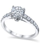 Tell a story with this symbolic style. This My Diamond Story engagement ring features a stunning, certified round-cut diamond at center with rows of smaller round-cut diamonds at the shoulders (2 ct. t.w.). Crafted in 18k white gold.