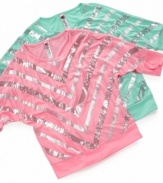 She'll shine extra bright in this fun sequin-striped shirt from Beautees.