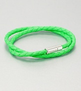 A vibrant and eye-catching collection crafted from specialized Italian leather in an array of colors, and fastened with a highly polished cylindrical pop-tube clasp of rhodium-plated sterling silver.LeatherSterling silver pop tube claspAbout 15 - 16 longMade in the United Kingdom