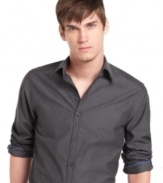 It's hard not to look swanky when you're sporting this Kenneth Cole long-sleeved striped shirt for a night out on the town or any other occasion.