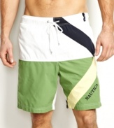 Step aside symmetry.  These swim trunks from Nautica alter your stripe style.