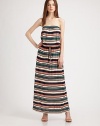 Retro stripes and a drawstring drop waist add bohemian charm to this strapless maxi dress. StraplessDrawstring drop waistAbout 36 from natural waistRayonDry cleanImportedModel shown is 5'10 (177cm) wearing US size Small.