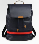 Drawstring backpack with signature web trim and adjustable shoulder straps.Drawstring closureTop handleDouble adjustable shoulder strapsInterior zip, cell phone and PDA pocketsPalladium hardwareCotton/linen lining13W x 16H x 7½D Made in Italy