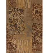 A collection of patterns found in nature are rendered in an innovative patchwork style across this area rug by Karastan. Thick and resilient underfoot, this plush piece is woven from 2-ply nylon pile, ensuring easy care and long-lasting wear.