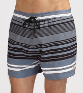 Fresh horizontal stripes update this volley-style swim short.Drawstring elastic waistPolyamideMachine WashImported