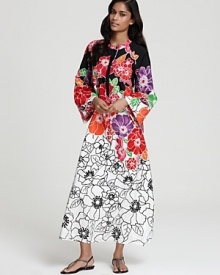 Bring a hint of Asia to the boudoir, with this flowing, floral print caftan.