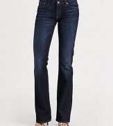 Inky stretch denim, lightly sand-blasted and finished with signature stitching at the back pockets. THE FITContoured waistbandRise, about 8Inseam, about 35THE DETAILSZip flyFive-pocket styleSignature stitch back patch pockets87% cotton/12% polyester/1% spandexMachine washMade in USA of imported fabricModel shown is 5'9½ (176cm) wearing US size 4.This style runs large. We recommend ordering one size down for a standard fit. 