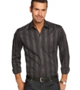 Stripes streamline your appearance for sleek style in this textured shirt from Tasso Elba.