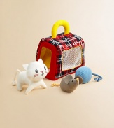 My Little Kitty playset makes the purr-fect baby gift. The soft-sided carrier with see-through mesh panel is sized just-right for baby with an easy-to-hold checkered handle. The carrier comes with 3 soft play pieces: a soft, white kitty that rattles, a blue ball-and-string that jingles when kitty plays with it and a gray mouse that squeaks.5H X 7W X 3DRecommended for ages 0 and upPolyesterMachine washImported