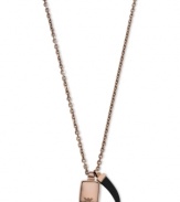 This rosy pendant necklace by Emporio Armani features a rose-gold ion-plated logo charm and a black onyx stone. Setting and chain crafted in stainless steel. Approximate length: 20 inches + 2-inch extender. Approximate drop: 1 inch.