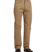 THE LOOKTextured designBanded waist with belt loopsFront zip with button closureFlat frontFive-pocket styleTHE FITRise, about 10Inseam, about 32THE MATERIALCottonCARE & ORIGINMachine washImported