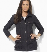 The stylish and sporty full-zip Luka jacket is rendered in lustrous microfiber with sleek hardware and plenty of pockets for lightweight protection on chillier days.