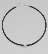 A single strand of rubber is accented with a sterling silver barrel bead.From the Kali CollectionSilverRubberAdjustable, 22 to 24Lobster claspImported