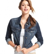 All hail the denim jacket! Celebrity Pink Jeans updates our favorite layer with fading, distressing and a yummy dark wash!