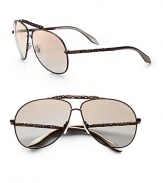 Matte metal aviators get a fancy update with abstract metal temples and brow bar. Available in bronze with gradient brown lens.Abstract metal temples100% UV protectionMade in Italy
