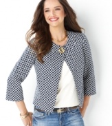 Punch up jeans and a tee with Charter Club's fun cropped jacket. Featuring a geometric print and toggle closure, it's a little bit preppy and totally cute!