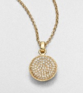 From the Brilliance Collection. A pretty pavé pendant has a slight concave shape that enhances the sparkle of its light-catching glass stones as it hangs from a graceful golden chain.GlassGoldtoneChain length, about 16Pendant diameter, about .5Clasp closeImported