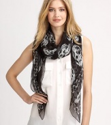 A fierce print of skulls and snakes adds interest to this indulgent silk design. SilkAbout 55 X 55Dry cleanMade in Italy