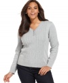 Get polished casual style with Karen Scott's long sleeve plus size sweater, crafted from a cabled knit-- snag all the colors!