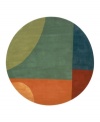 This round rug is ideal for open spaces. A majestic mix of luminous colors and abstract shapes creates a rug of modern, refined beauty. Like the best contemporary art, its color palette of bright red, orange, lavender, sage and earth tones makes an immediate visual impression.