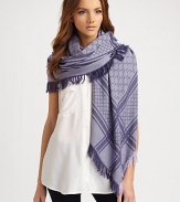 Wool/silk GG pattern shawl with fringe trim. About 45 X 49 70% wool/30% silk; dry clean Made in Italy 