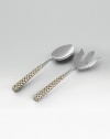 Stainless steel two-piece serving set includes salad fork and spoon both with gold-plated hollow braid patterned handle. Also available in platinum plating. 11½ long Comes in gift box Imported