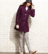 A uniquely buckled back and bold metal hardware give Green with Envy's wool-blend coat a stylish boost!