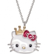 Cute chic. Hello Kitty's sterling silver pendant features the iconic princess kitty getting the royal treatment- capped off by a 14k gold over sterling silver crown and button nose. Approximate length: 18 inches. Approximate drop: 3/4 inch.