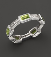 Faceted peridot and white sapphires, set in sterling silver, evoke art deco style. By Elizabeth Showers.