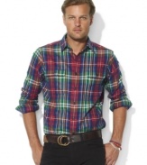 Rustic meets refined in this trim-fitting sport shirt, rendered in soft plaid cotton with Ralph Lauren's iconic pony accenting the left chest.